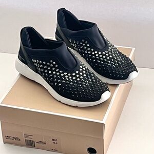 Michael Kors Crystal Rhinestone Ace Trainer Women's Slip-On Sneakers Black Sz 8